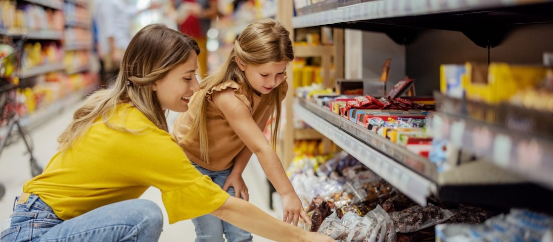 Mother and daughter in the supermarket