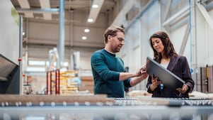 Four people discussing on a project