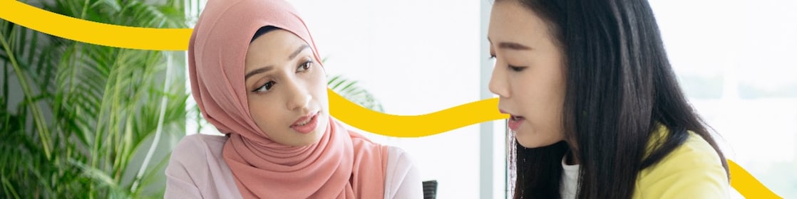 Two women talking about campaign