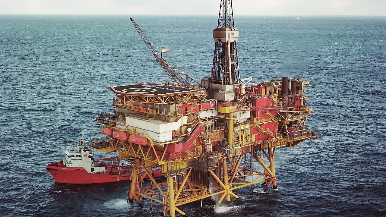 A vessel services the platform