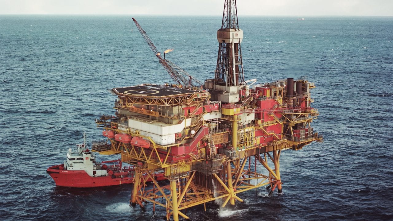 A vessel services the platform