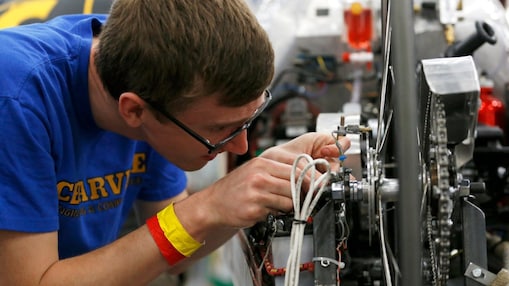 student doing practicals