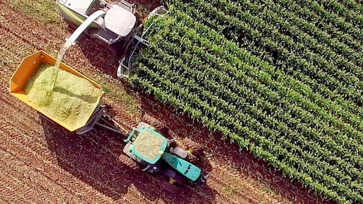 Birdseye view of combine harvester
