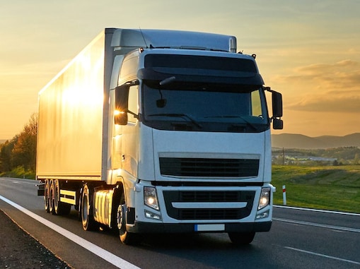 Construction truck hauling rocks