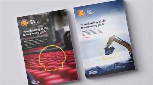 Brochure covers of both mobile and stationary versions of the Shell Tellus Family Brochure