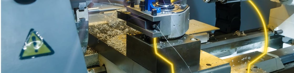 Close-up of mechanical&nbsp;slideway. Shell yellow frame positioned in front of image