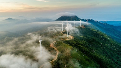 Wind turbines on a mountain