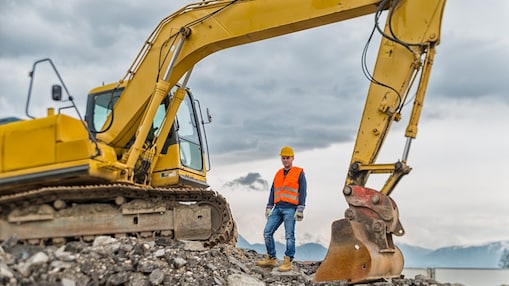 Worker in protective clothing on a construction site