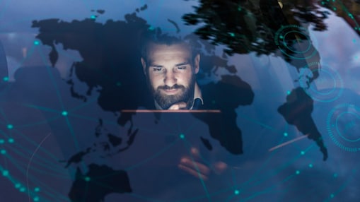 Man working on tablet