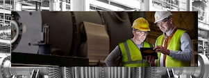 Two engineers looking at screen