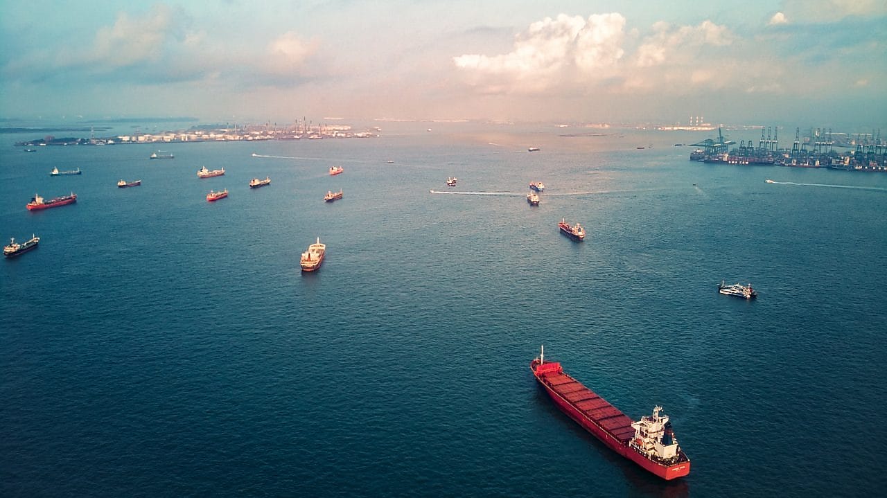 Cargo ships on the ocean.