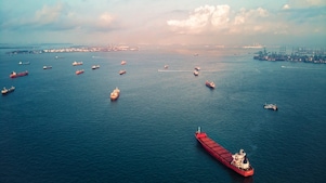 Cargo ships on the ocean.