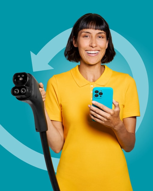 Woman using charge card at a Shell Recharge Station