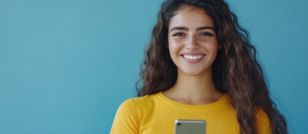 A person smiling and holding a phone