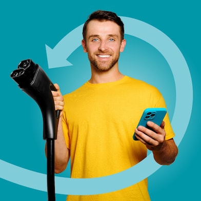 Woman happily plugging in her car to charge