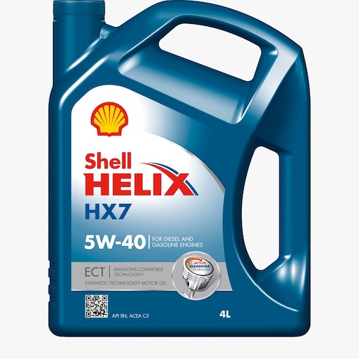 This is an image of the Shell Helix HX7 ECT 5W-40, 4 litre lubricant container