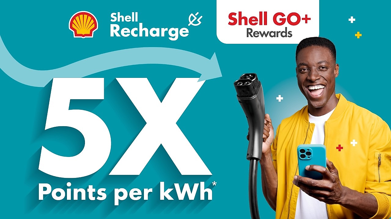Get 5 points with every kWh charged with Shell Recharge