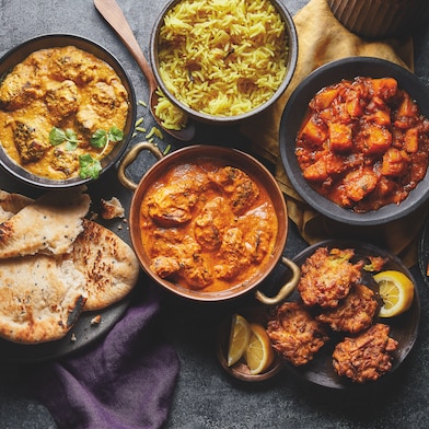 Various Indian food dishes